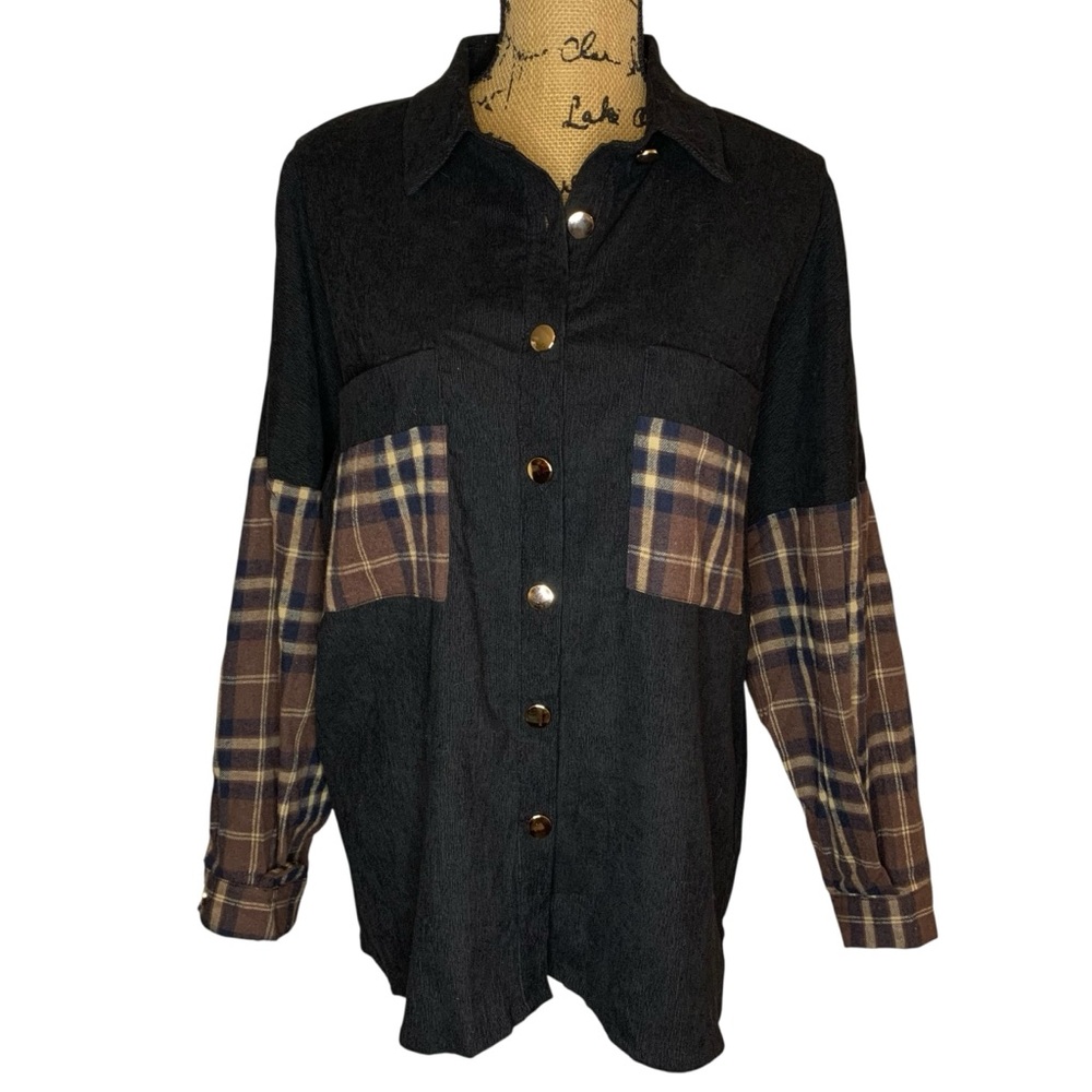 Cupshe Live Life on the Beach Long Sleeve Corduroy and Flannel Button Down Shirt